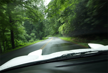 Shot driving the Blue Ridge Parkway